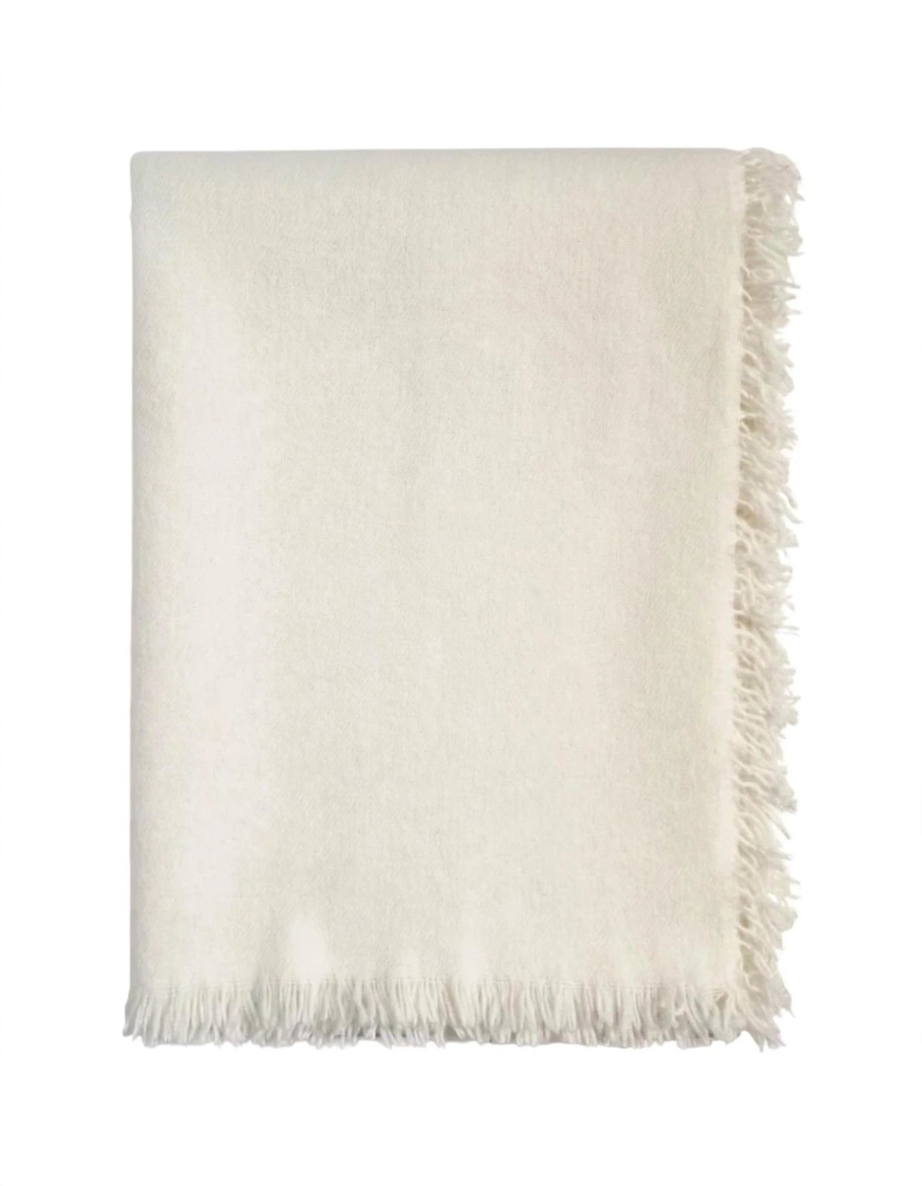 Cashmere scarf with short fringes off white
