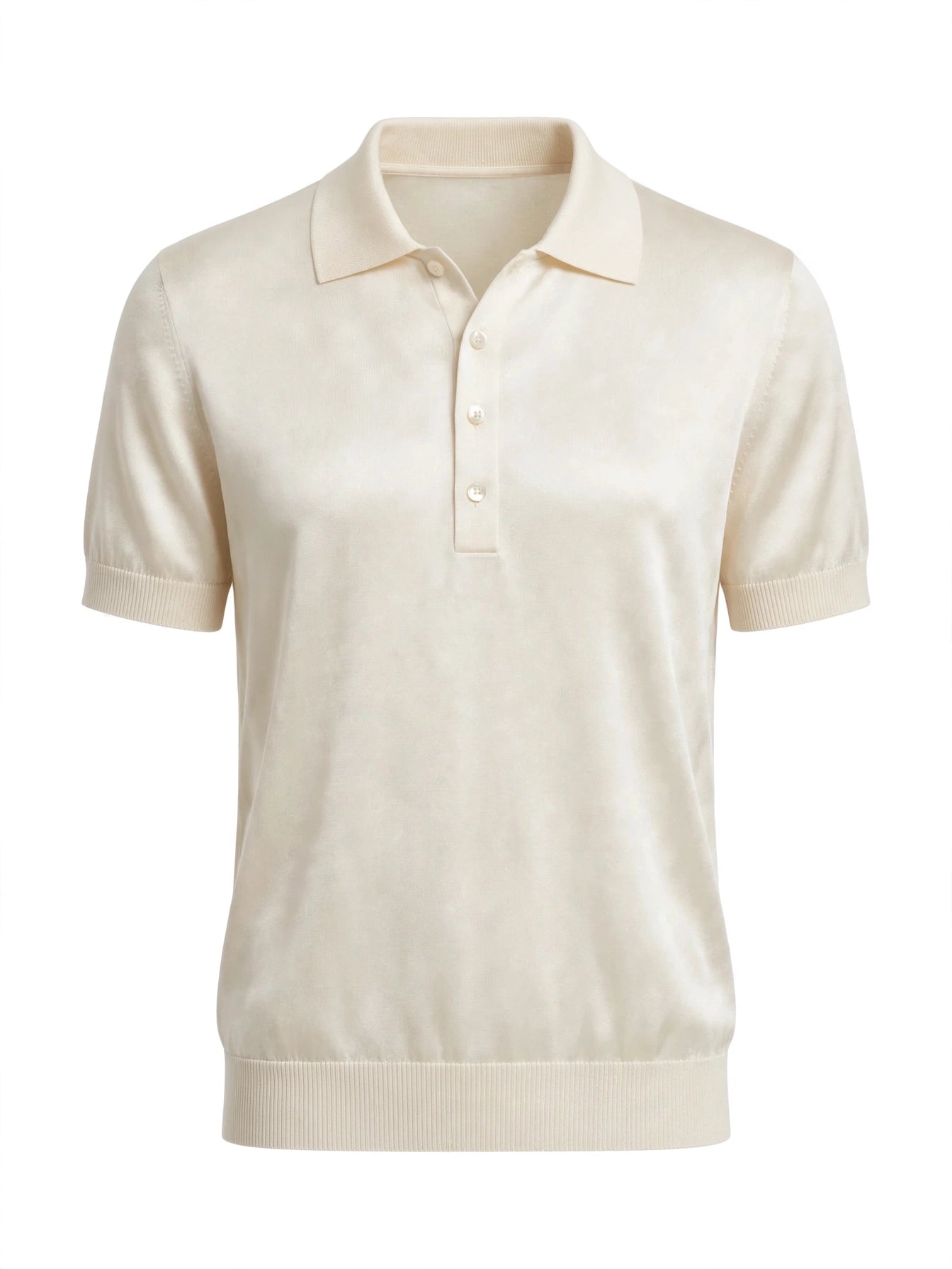 Cashmere polo Silk crew short sleeve sweater navy