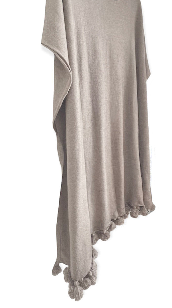 Resort cashmere Silk poncho cover up tassels navy