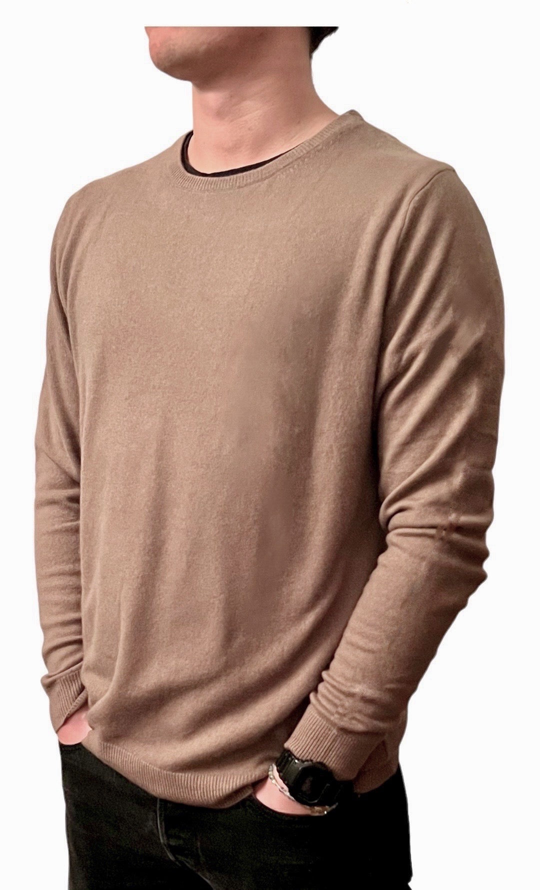 Men´s cashmere crew neck sweater heather brown