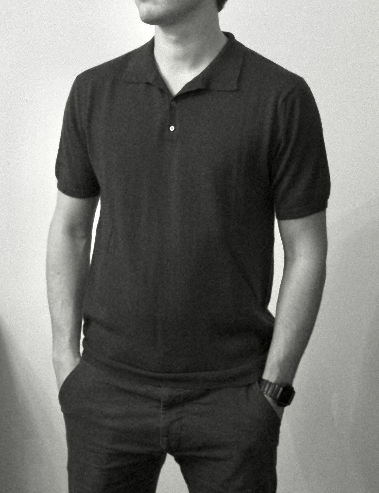 Men´s Resort cashmere silk button down sweater short sleeve black