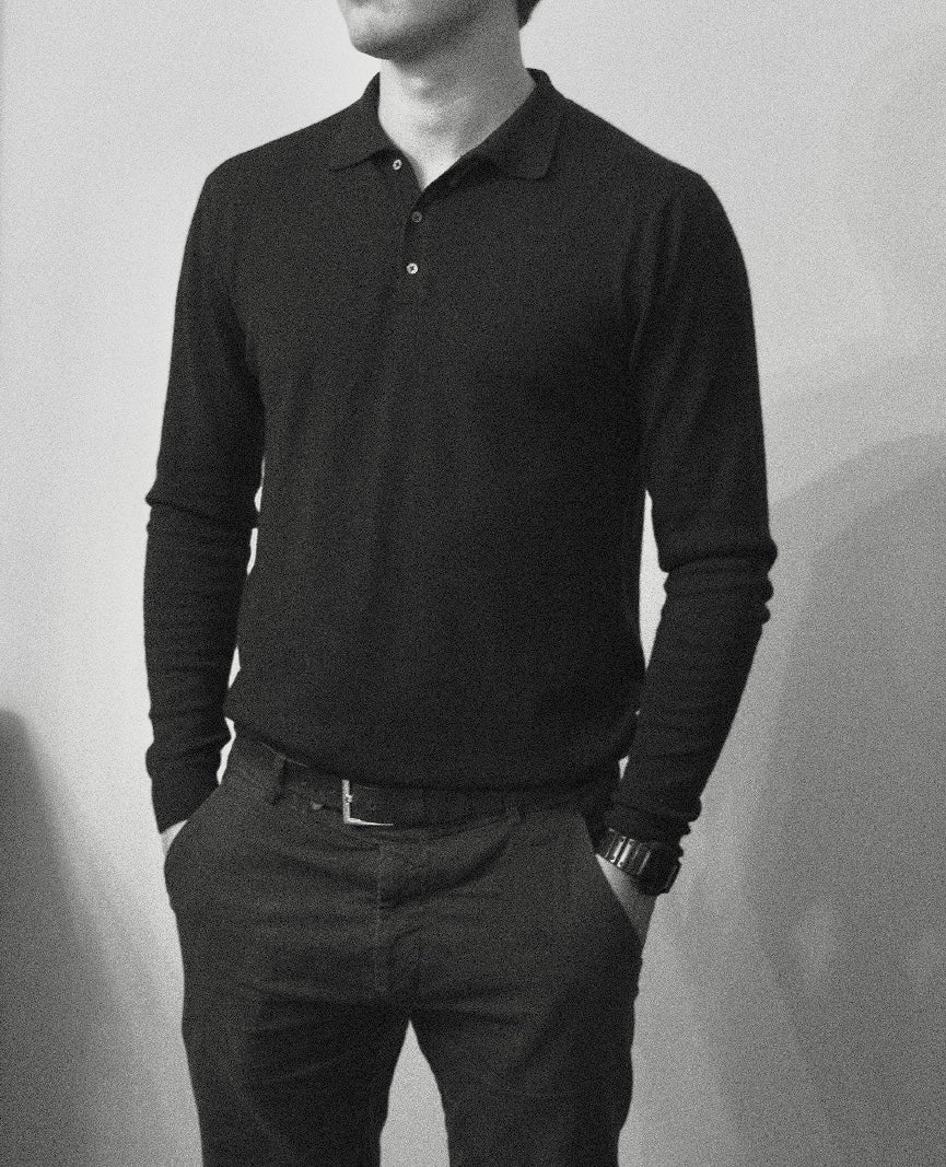 Men´s cashmere silk button down sweater navy