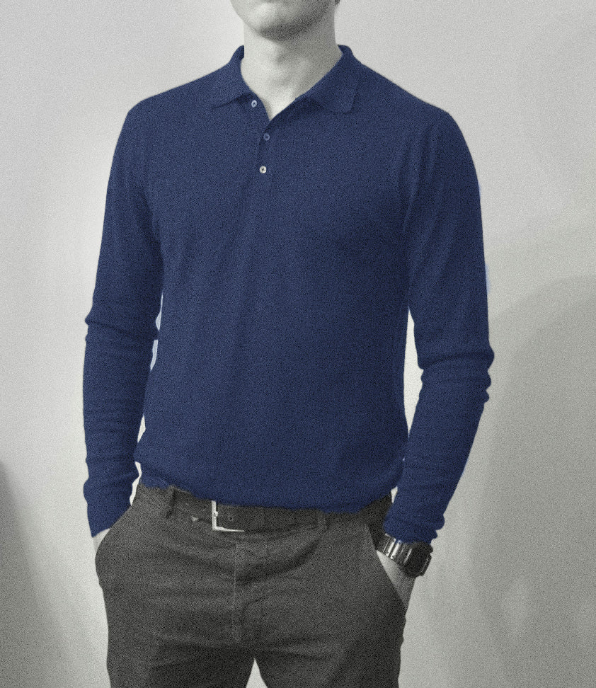 Men´s cashmere silk button down jeans blue