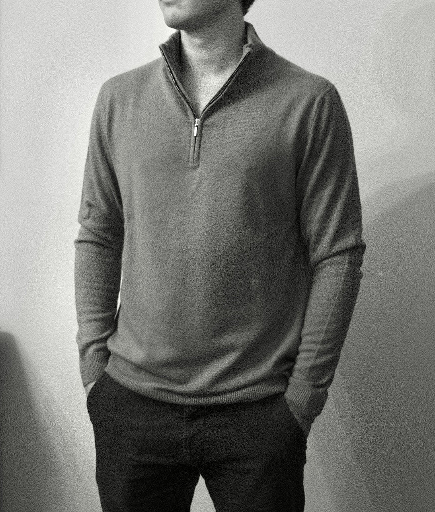 Men´s cashmere half zip front sweater grey