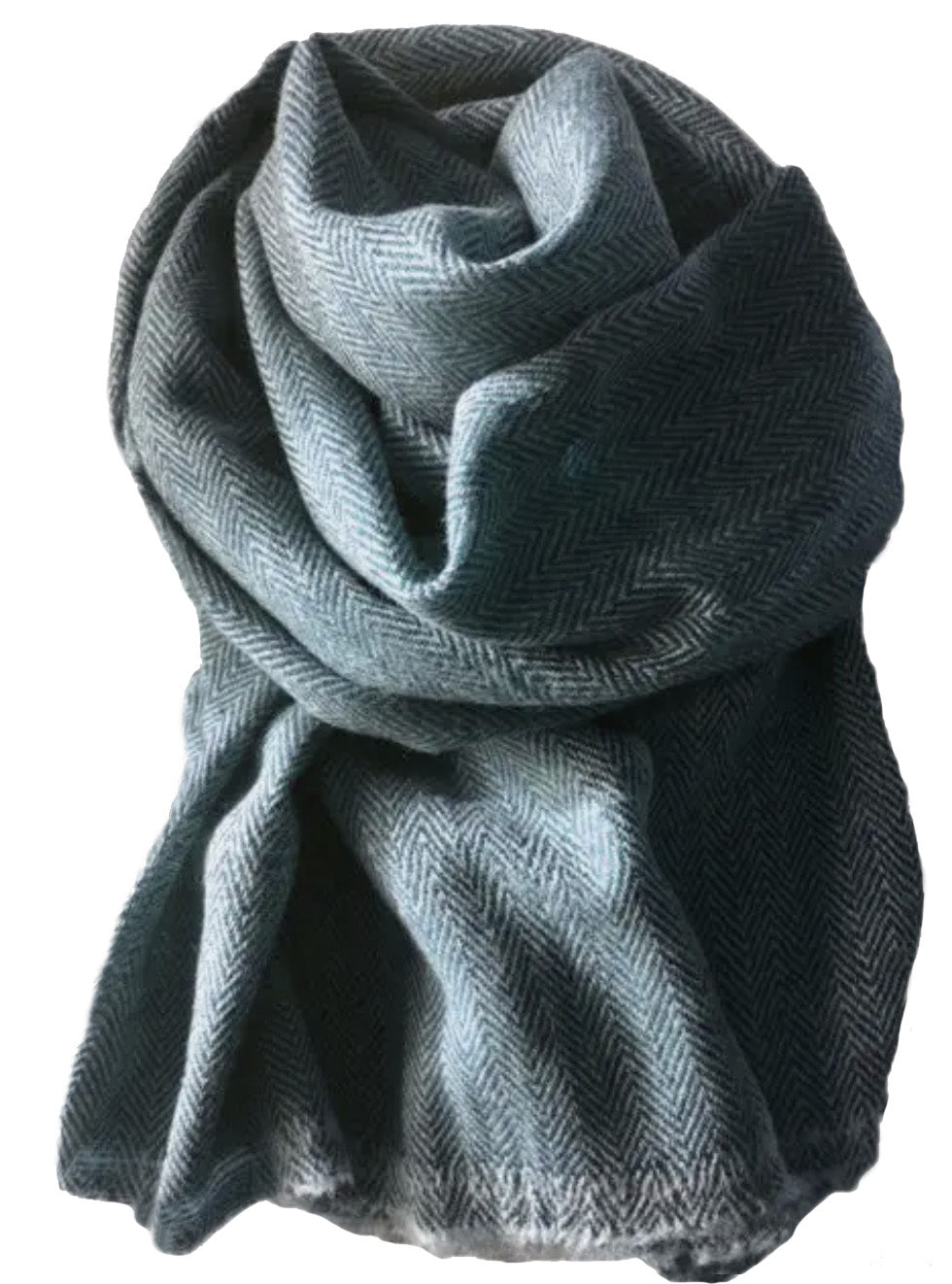 Herringbone scarf with short fringe jeans blue