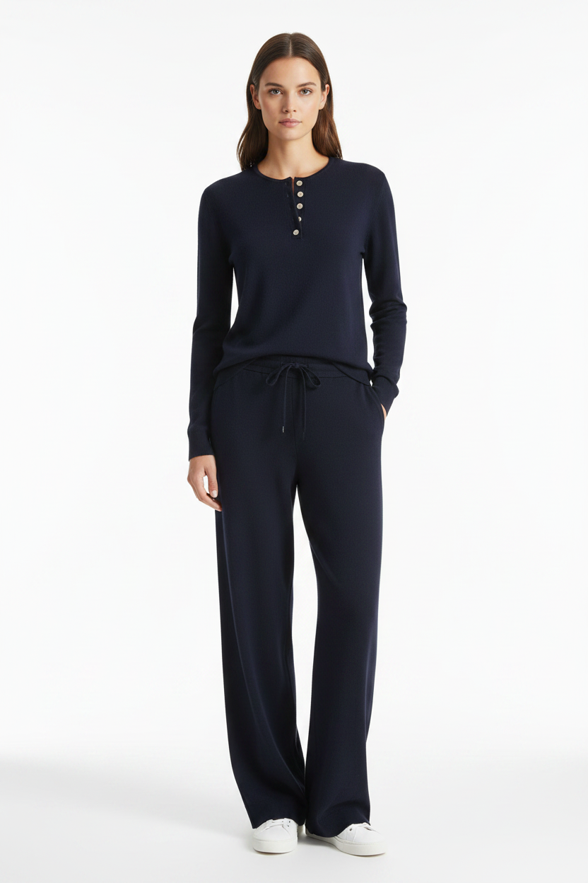 Navy Henley - PC72 Navy Lounge Pants & Sneakers
