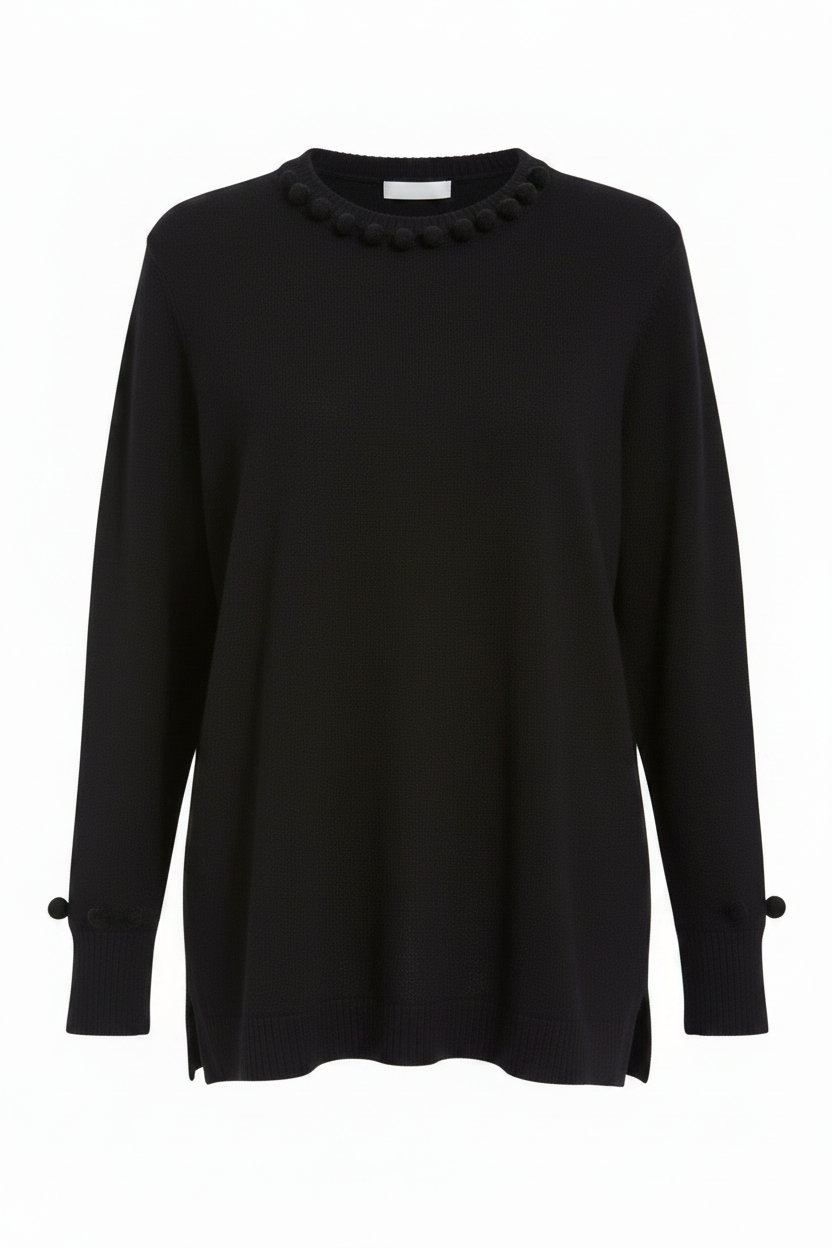PC92 Black - Front Neckline Pom Poms Only
