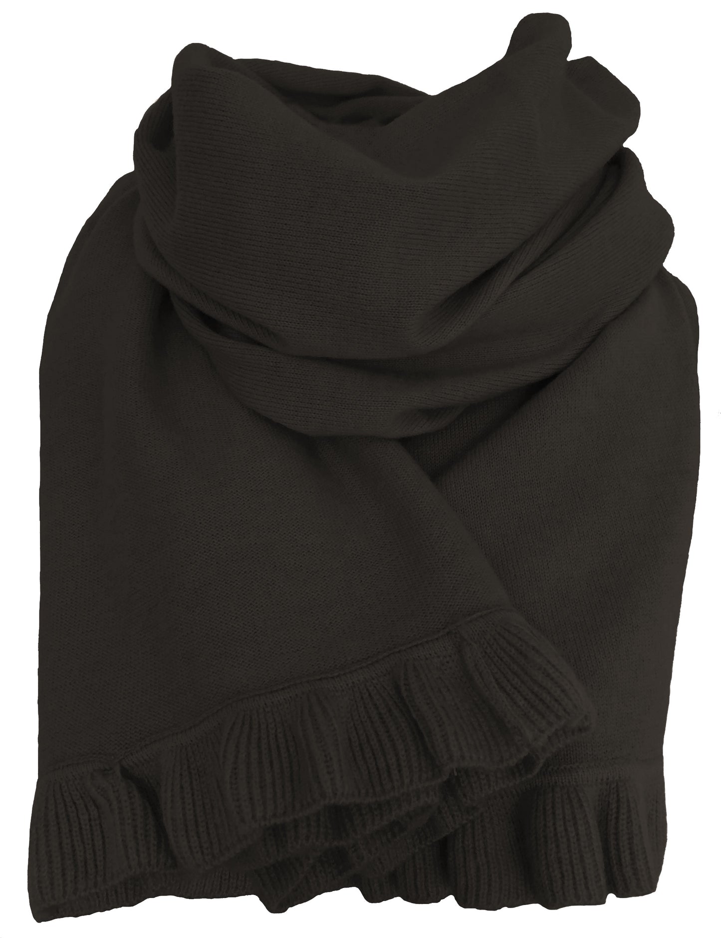 Cashmere scarf/shawl with ruffled edge navy