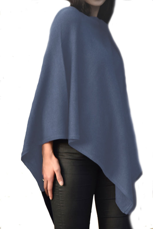 Cashmere classic poncho old man blue