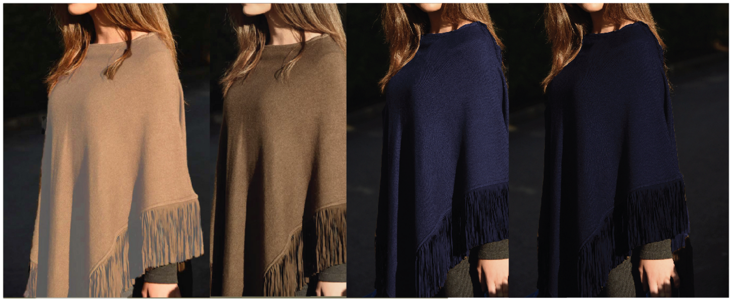 Cashmere poncho with fringe black