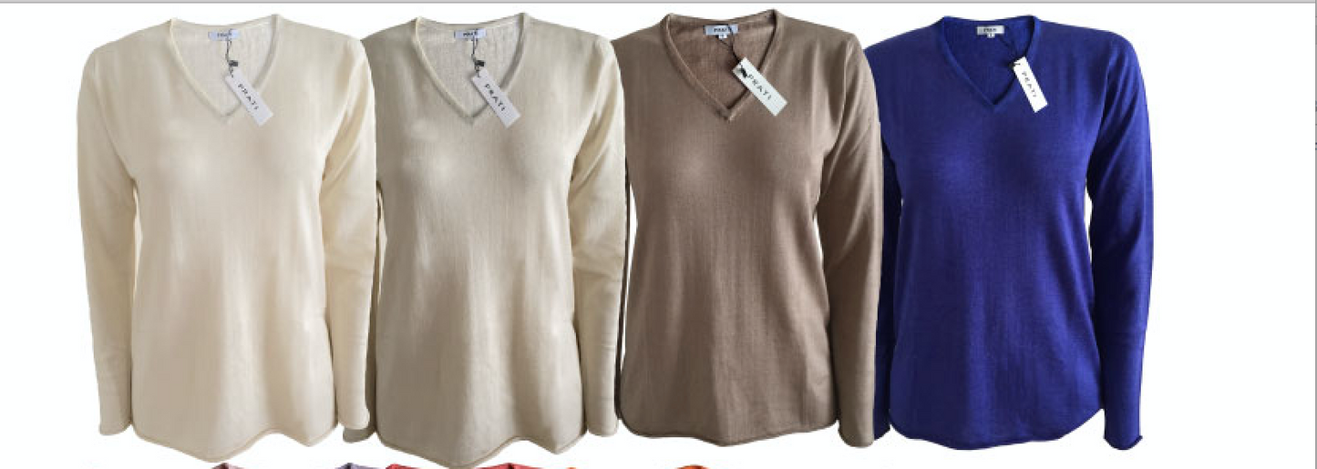 Cashmere silk V neck t shirt sweater beige