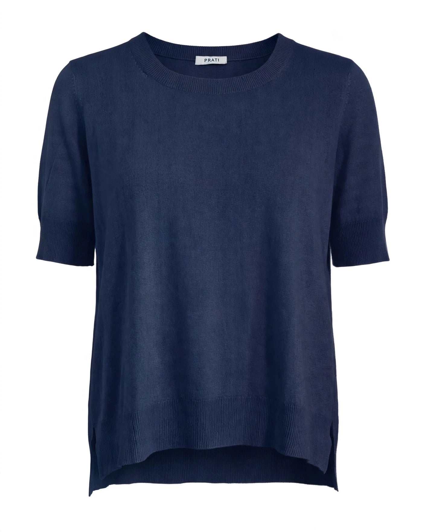 Cashmere silk crew short sleeve jeans blue