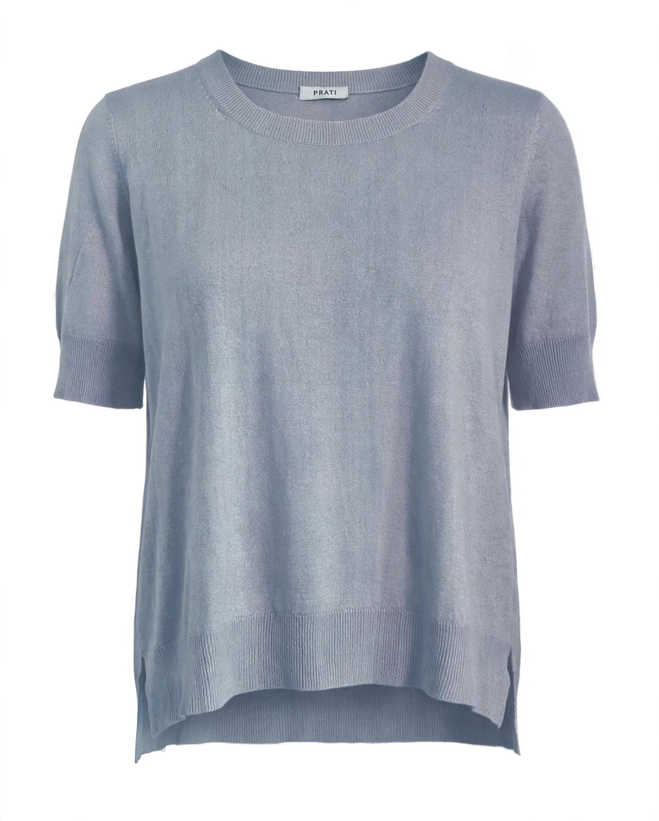 Cashmere silk crew short sleeve jeans blue