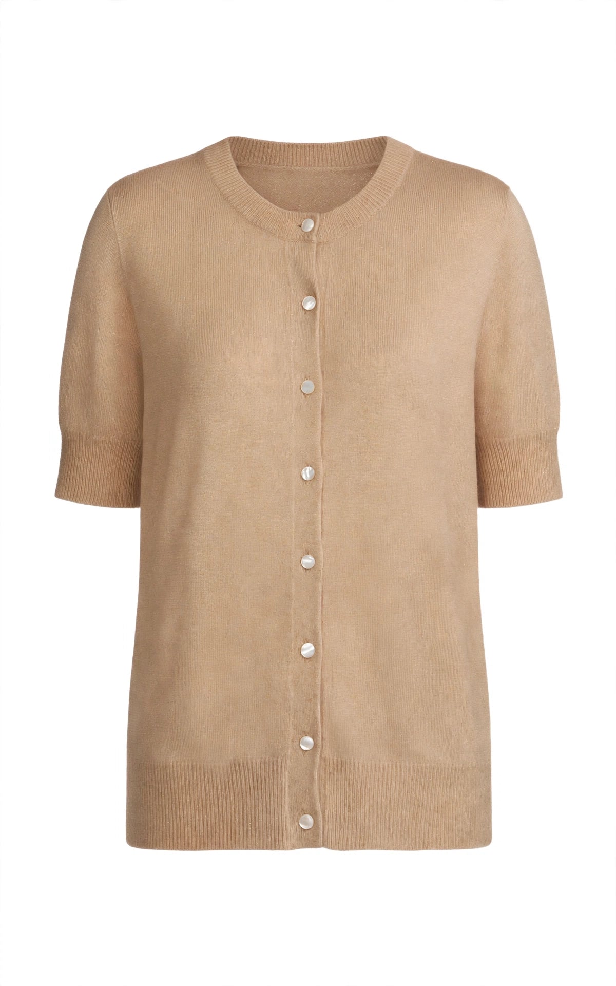 Cashmere Silk crew short sleeve cardigan sweater navy