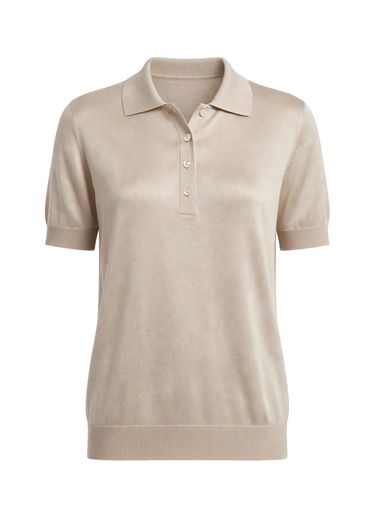 Cashmere polo Silk crew short sleeve sweater camel