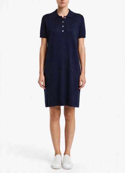 Cashmere silk polo short sleeve dress navy