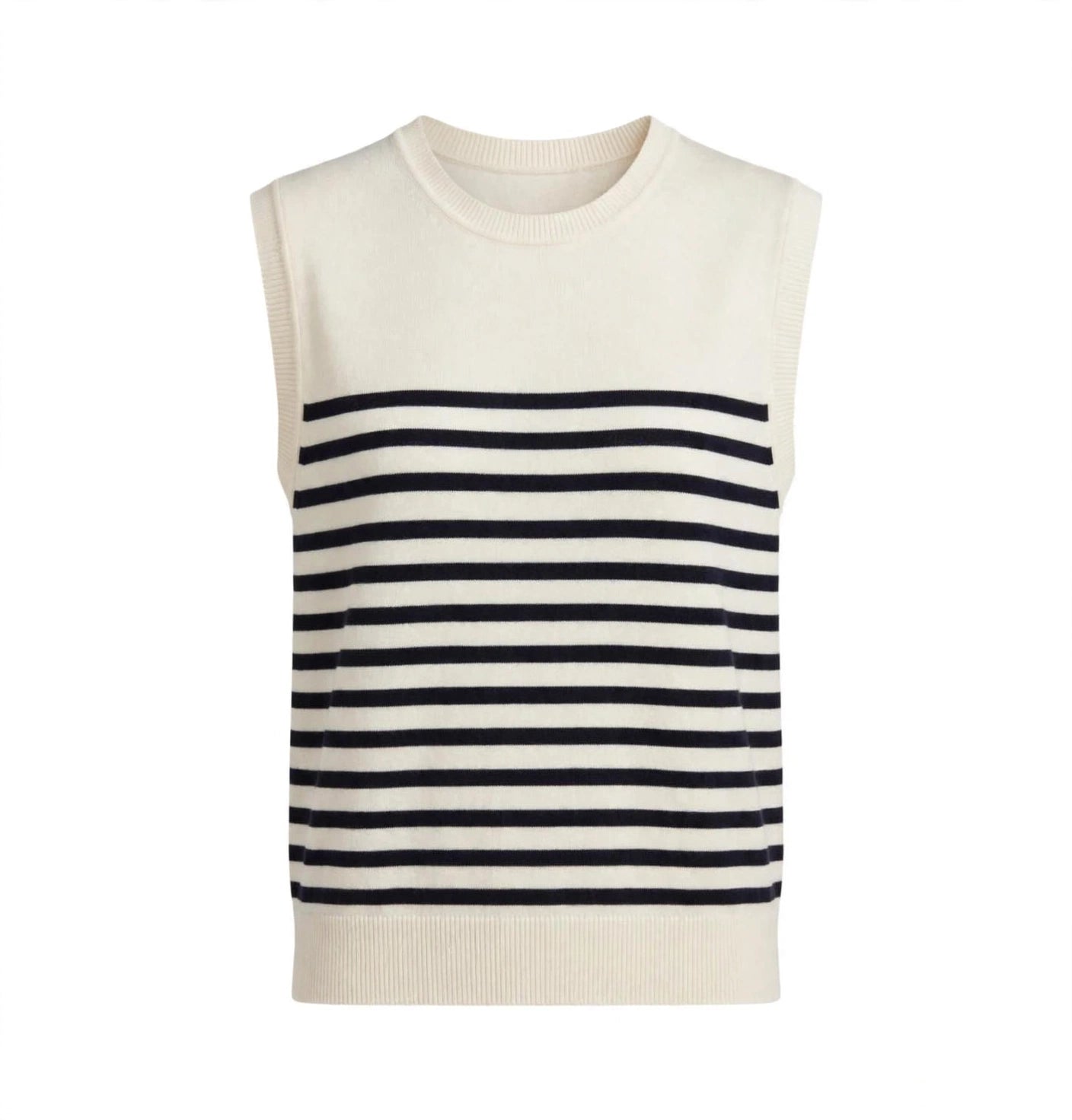 Cashmere Silk crew shell navy off white stripe