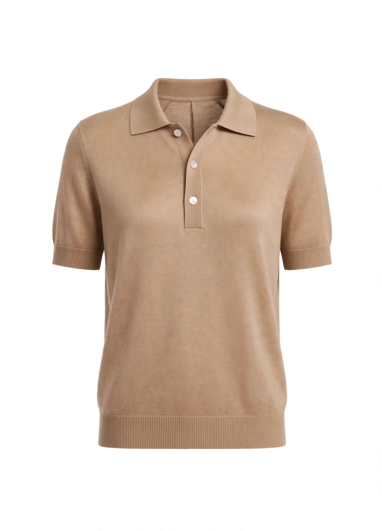 Cashmere polo Silk crew short sleeve sweater camel