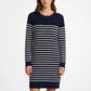 Cashmere silk crew neck sweater dress off white navy striped