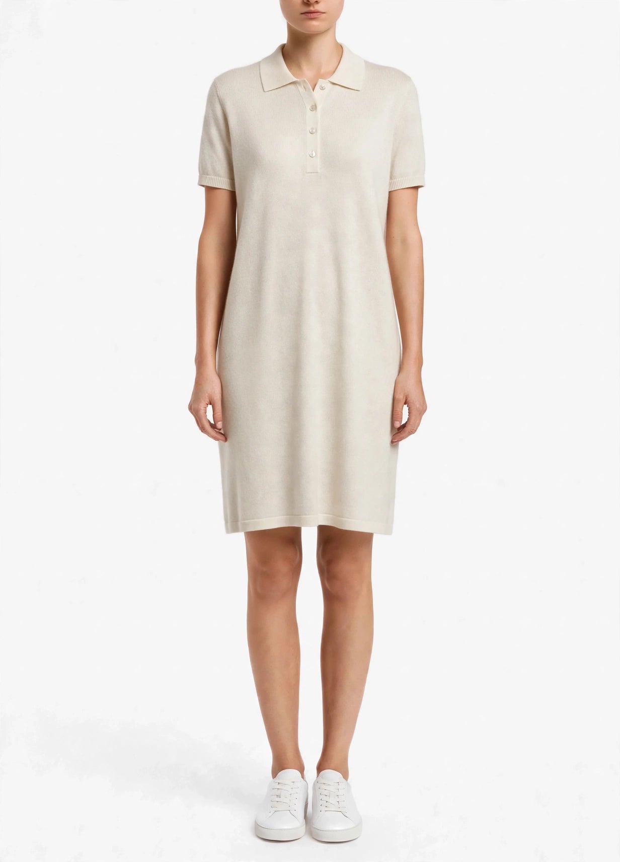 Cashmere silk polo short sleeve dress navy