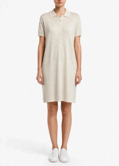 Cashmere silk polo short sleeve dress off white