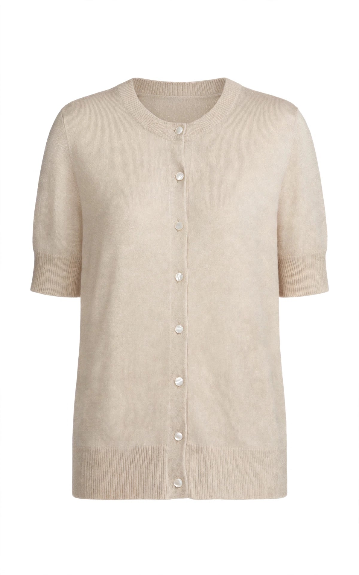 Cashmere Silk crew short sleeve cardigan sweater navy