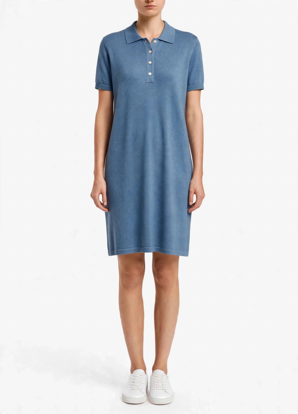 Cashmere silk polo short sleeve dress navy