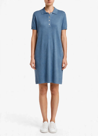 Cashmere silk polo short sleeve dress dusty blue