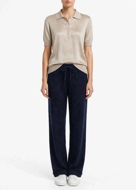 Cashmere polo Silk crew short sleeve sweater oatmeal