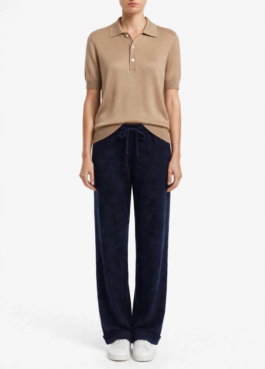Cashmere polo Silk crew short sleeve sweater camel