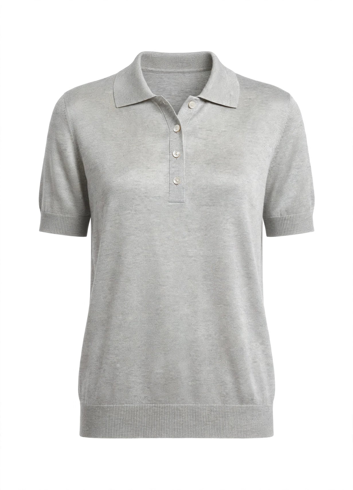 Cashmere polo Silk crew short sleeve sweater camel