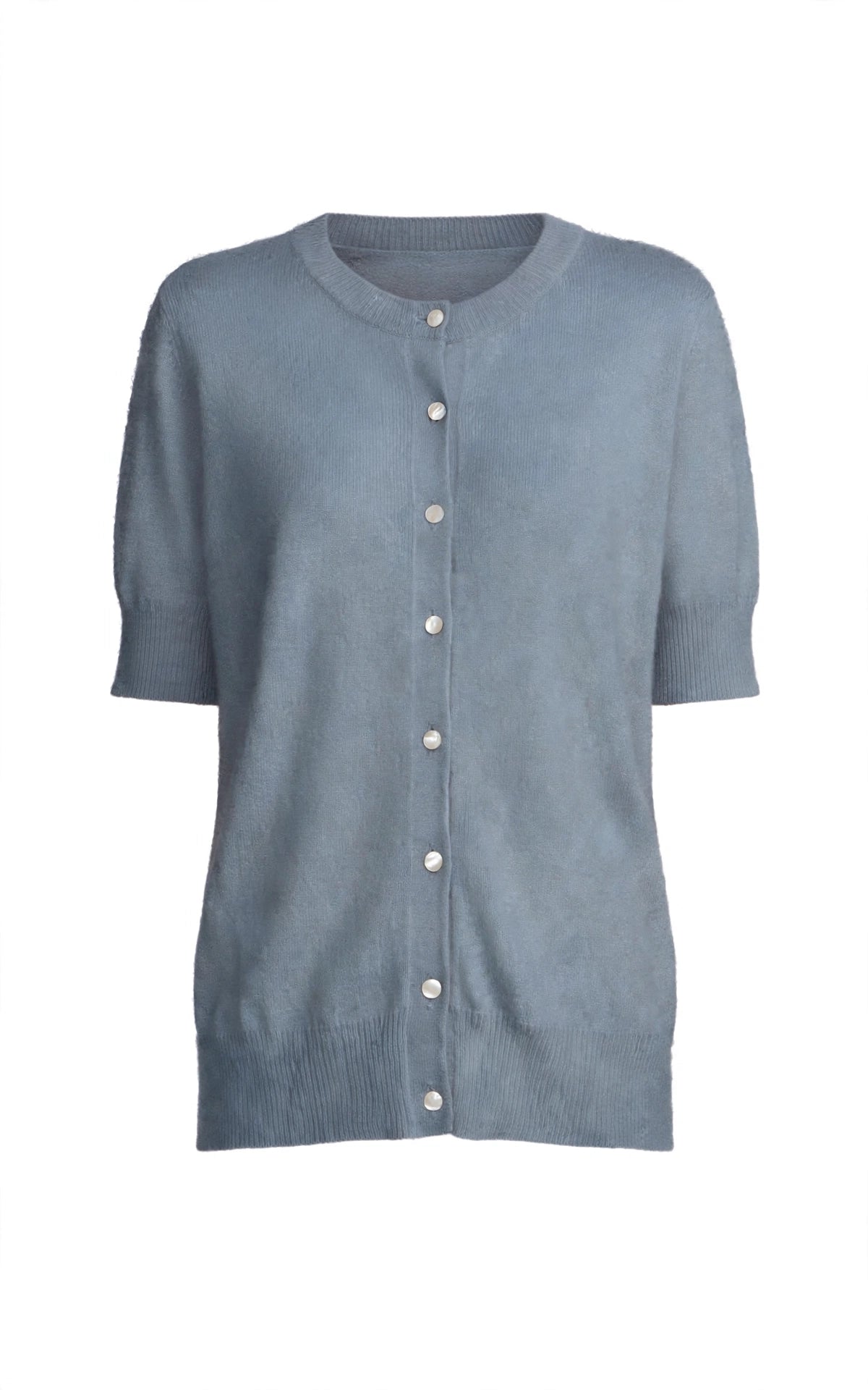 Cashmere Silk crew short sleeve cardigan sweater navy