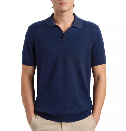 Men´s  Resort cashmere silk rib placket sweater short sleeve navy