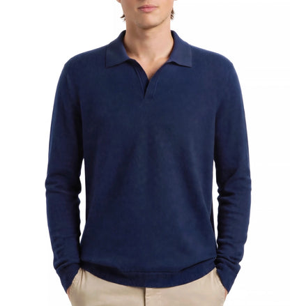 Men´s  Resort cashmere silk rib placket sweater long sleeve navy