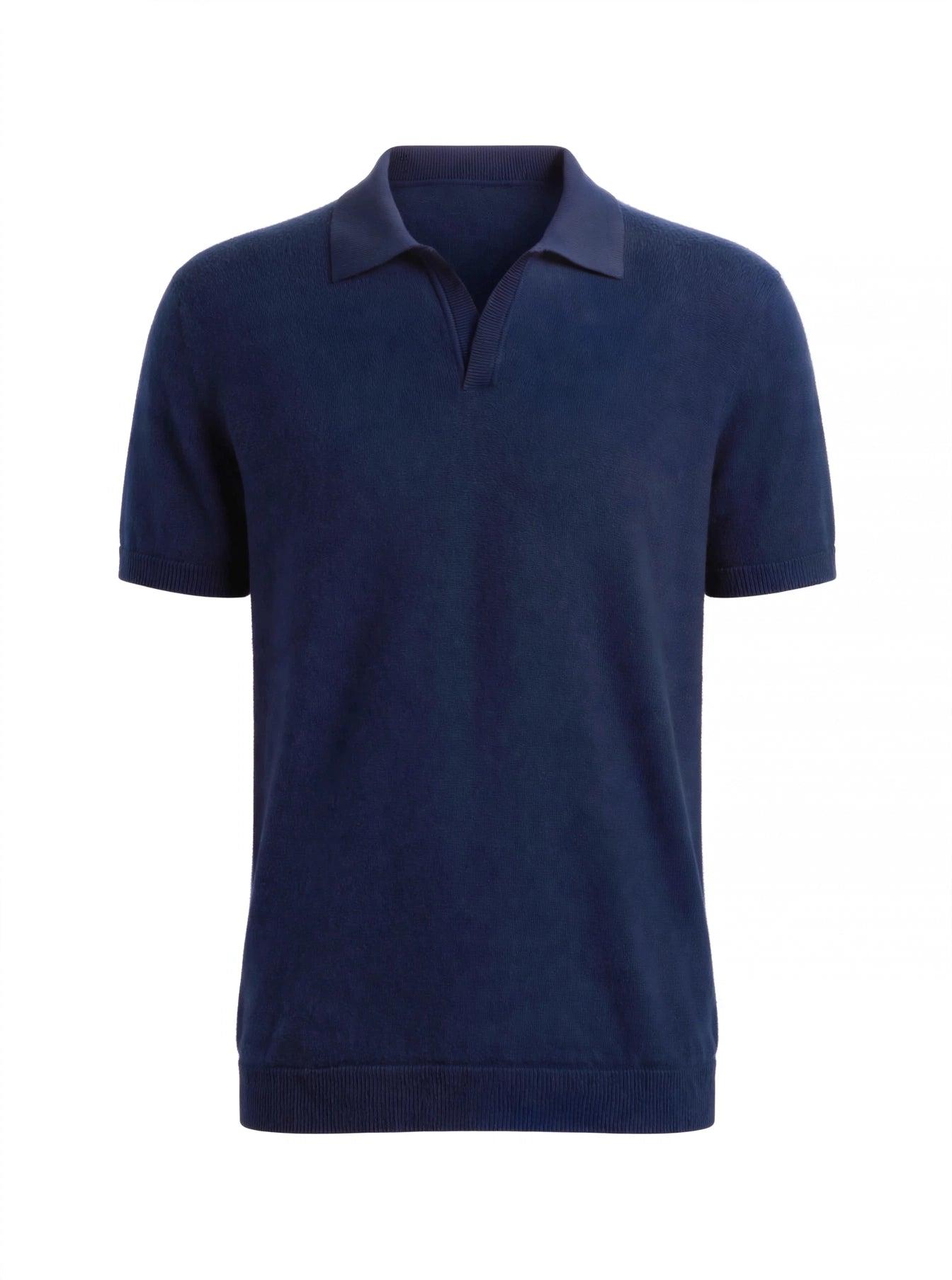 Men´s  Resort cashmere silk rib placket sweater short sleeve navy