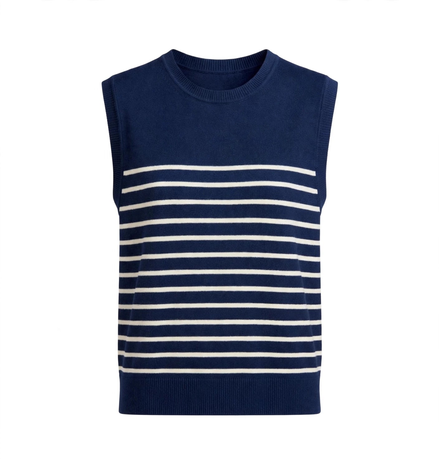 Cashmere Silk crew shell navy off white stripe
