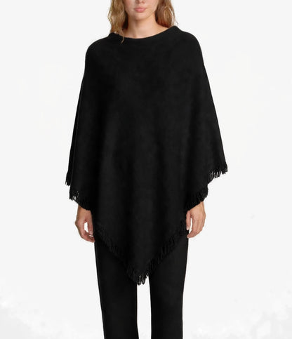 Cashmere poncho with short edge fringe off white