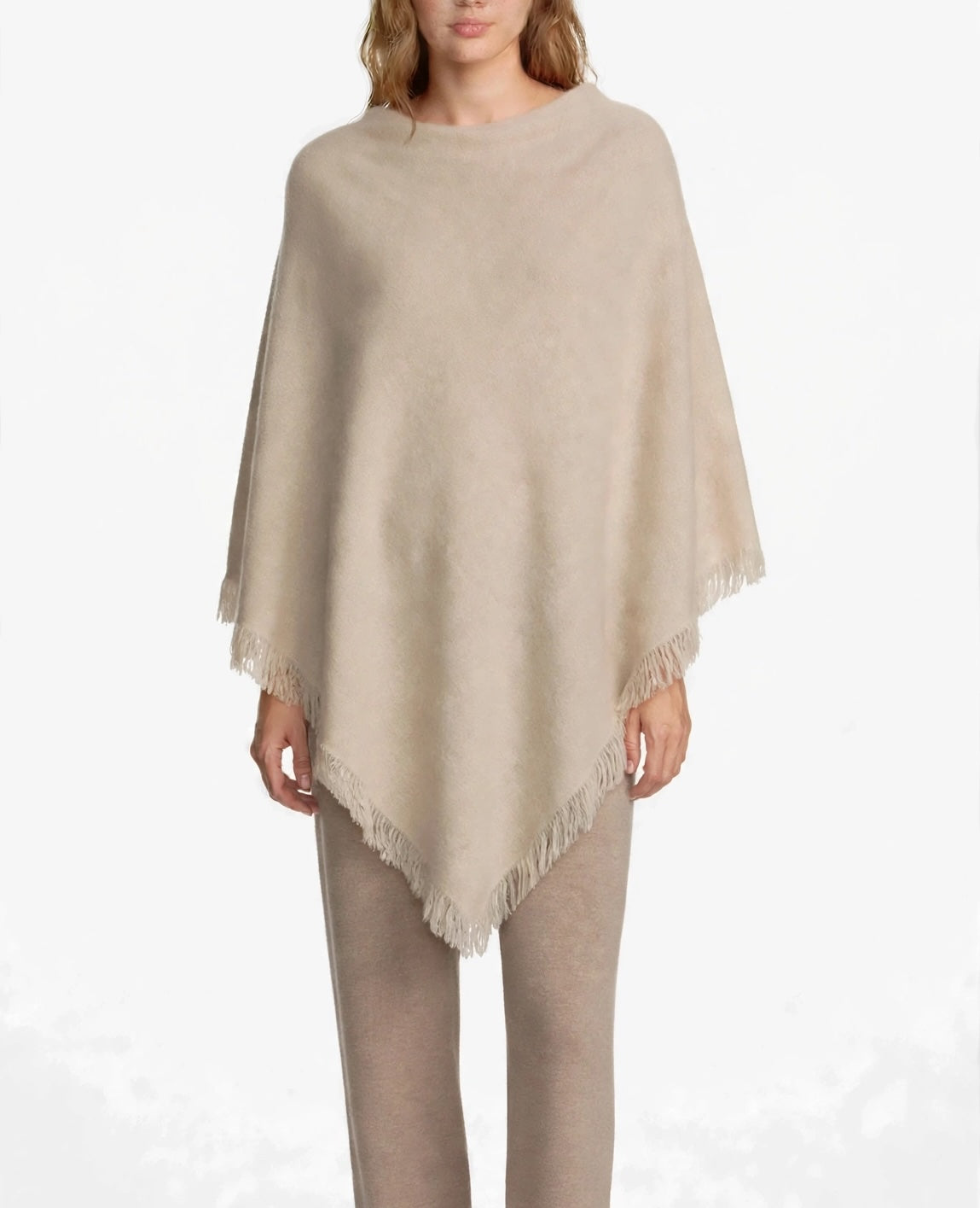 Cashmere poncho with short edge fringe black