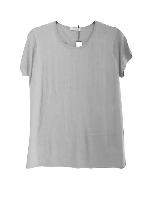 Cashmere Silk crew short sleeve t shirt sweater light grey