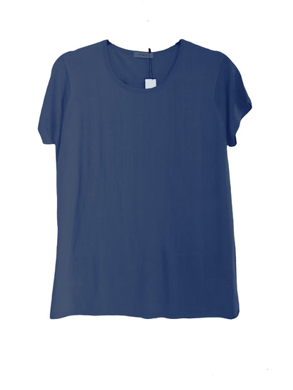 Cashmere Silk crew short sleeve t shirt sweater navy