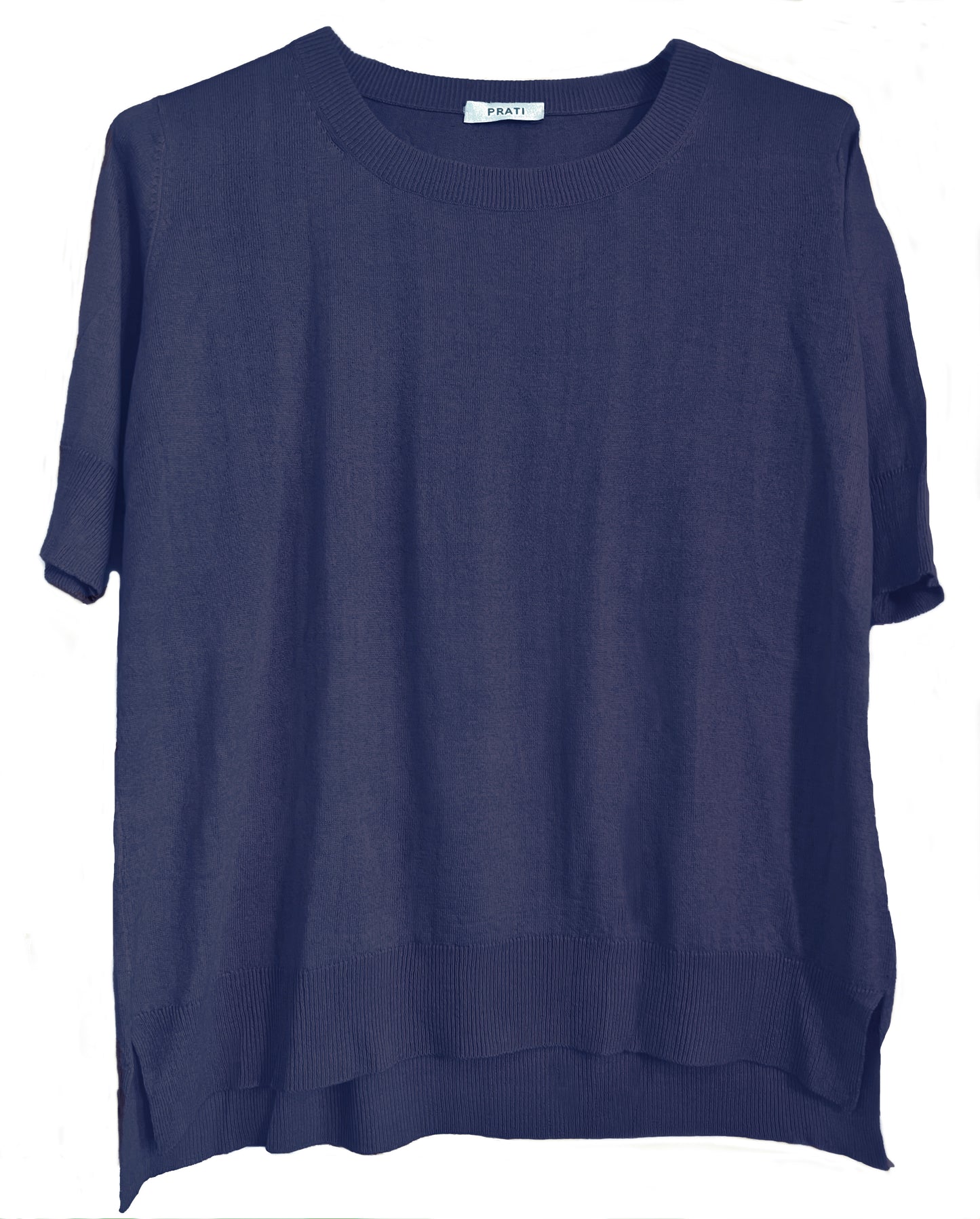 Cashmere silk crew short sleeve sweater blue grey