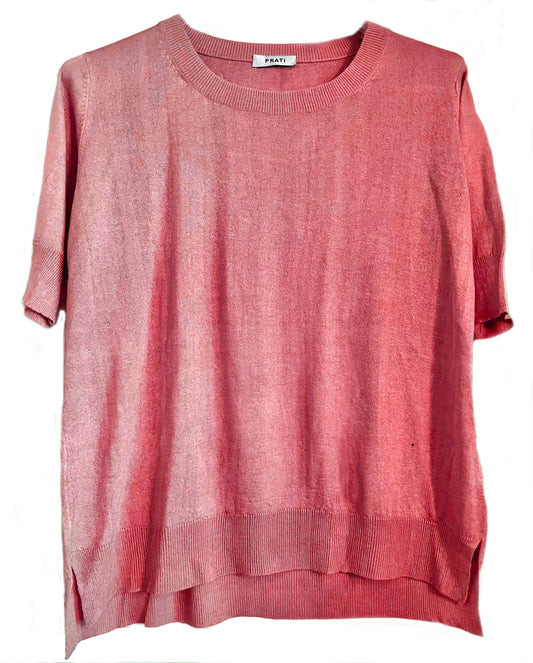 Cashmere silk crew short sleeve sweater coral