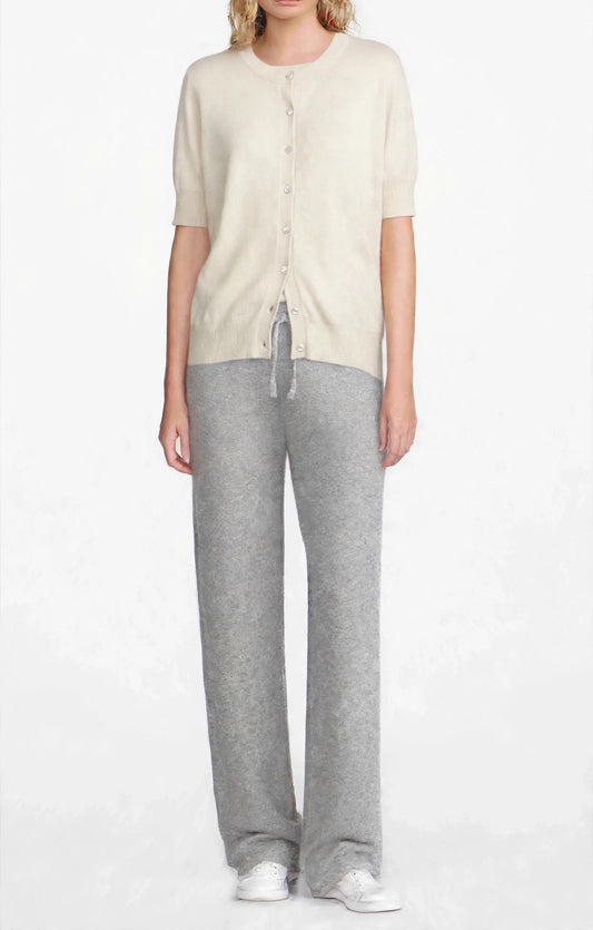 Cashmere Silk crew short sleeve cardigan sweater off white