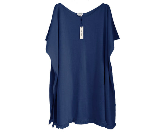 Resort cashmere Silk poncho cover up fringes navy
