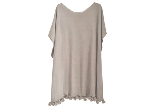 Resort cashmere Silk poncho cover up tassels taupe