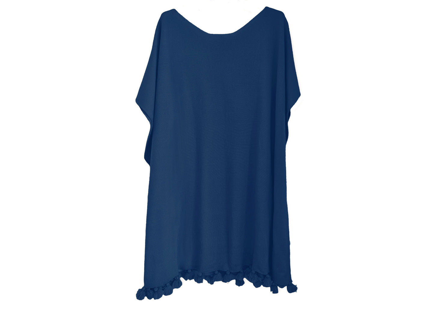 Resort cashmere Silk poncho cover up tassels navy