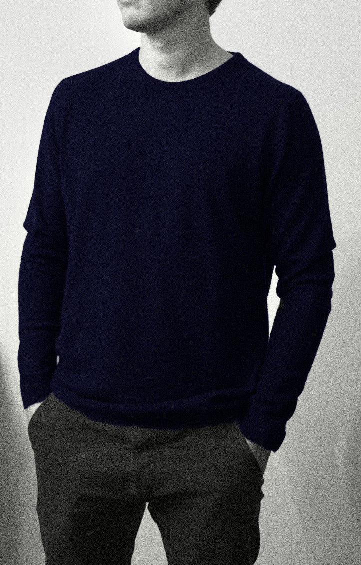 Men´s cashmere crew neck sweater jeans blue