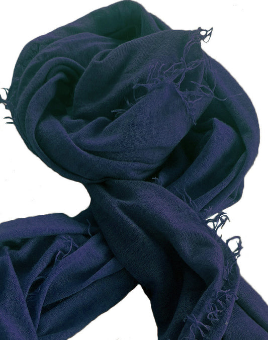 Cashmere scarf with fringes navy