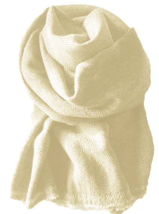 Herringbone scarf with short fringe off white