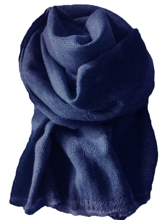 Herringbone scarf with short fringe jeans blue